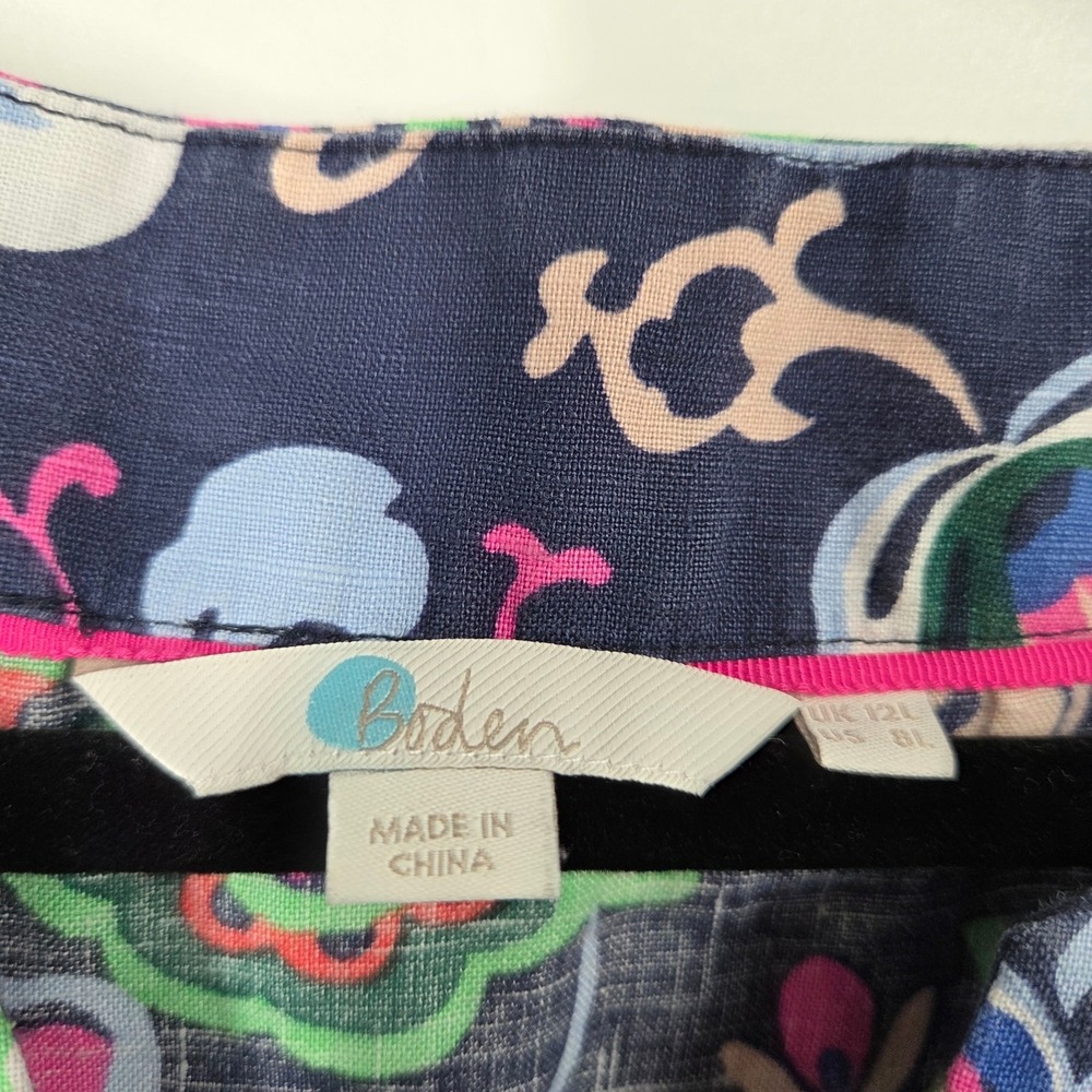 Boden Dress 8L Linen Floral Cottage Bohemian Relaxed Midi Resort Beach Boxy - Picture 3 of 6